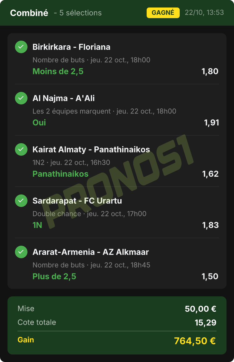 Ticket PRONOS1 de la veille
